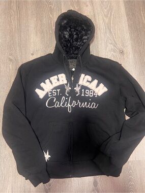Free Culture Black Zip Up Jacket AMERICAN EST. 1984 California'